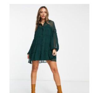 ASOS DESIGN tiered mini shirt dress in dark green
